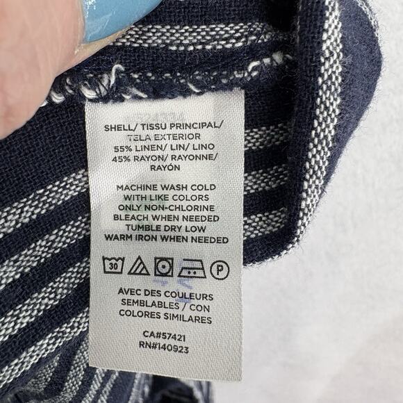 Ann Taylor LOFT Outlet Womens Sz 6 Navy Striped Criss Cross Linen Blend Tank NWT - Picture 9 of 9